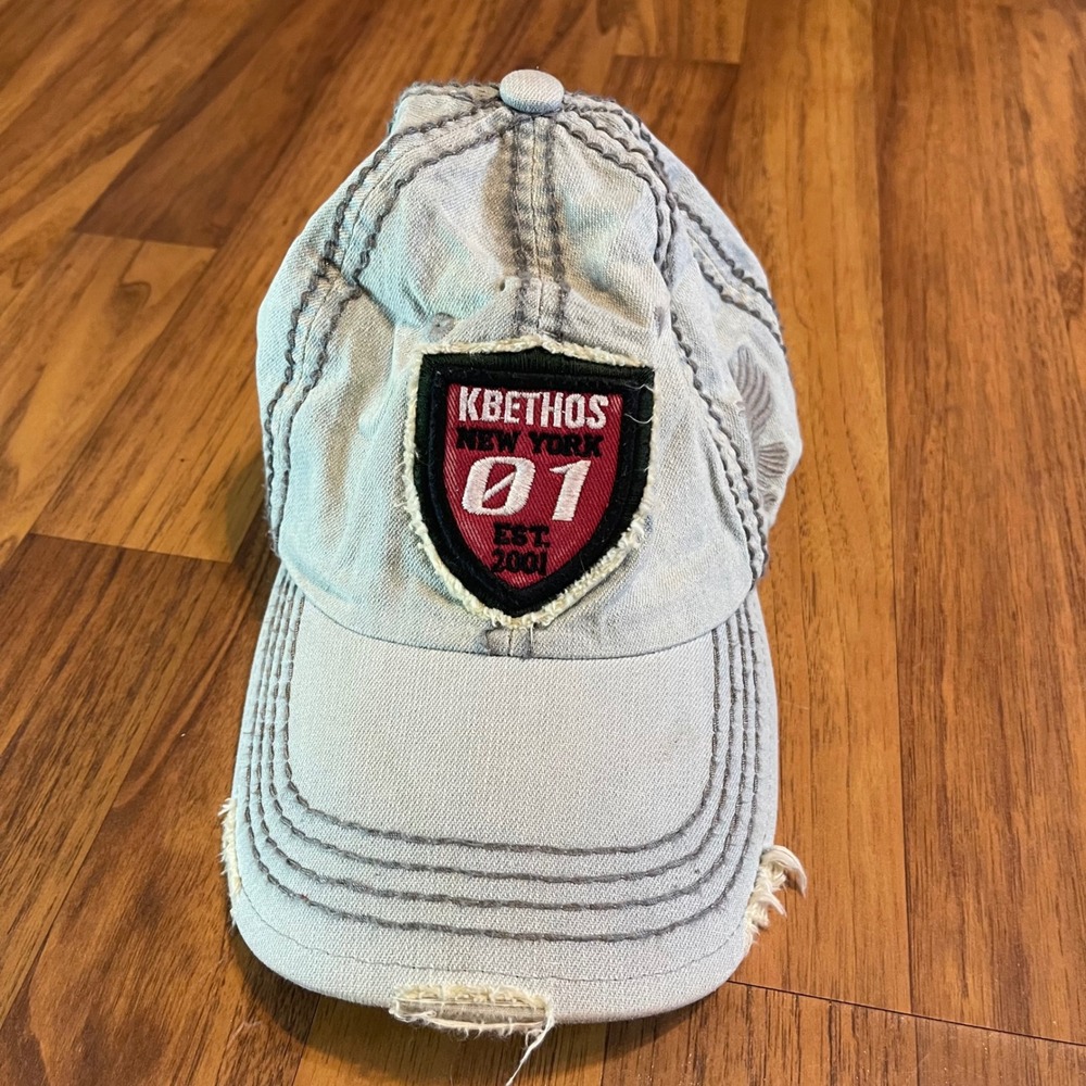 KBETHOS New York 01 Baseball Cap Mens OS Distressed Denim Blue Gray Eagle Hat